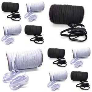 5M 10M 20M COLOURED FLAT ELASTIC BLACK WHITE 3mm 4mm 5mm 6mm 8mm