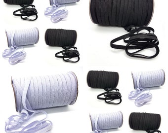 Elastic Cord White Black Colour 6mm Flat Elastic for Sewing Crafts Dressmaking Facemasks