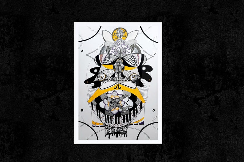 HUMAN BUTTERFLY (50x35 cm) - Graphic Abstract Painting, Original HUMAN BUTTERFLY (50x35 cm) - Graphic Abstract Painting, Original