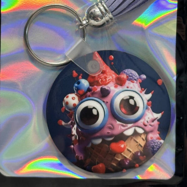 2" Google Eyed Ice Cream Cone Keychain with Tassel