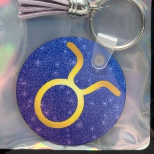 2" Taurus Zodiac Symbol Keychain with Tassel