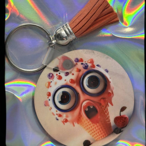 2" Google Eye Ice Cream Cone Keychain with Tassel