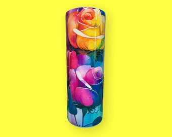 Watercolor Roses (#1) 20 Oz. Stainless Steel Skinny Tumbler W/Lid and Straw in Gift Box