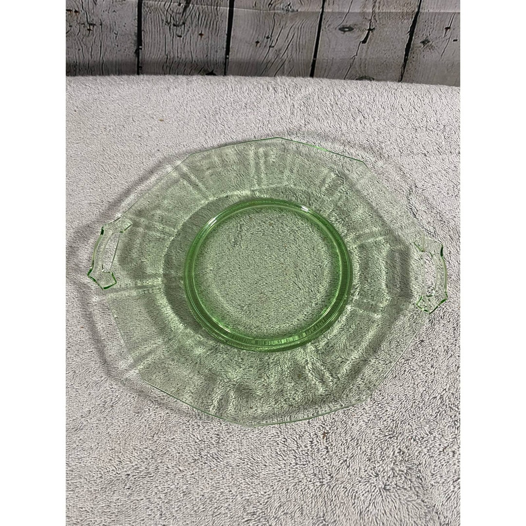 10 Uranium Glass Serving Platter With Handles Etsy