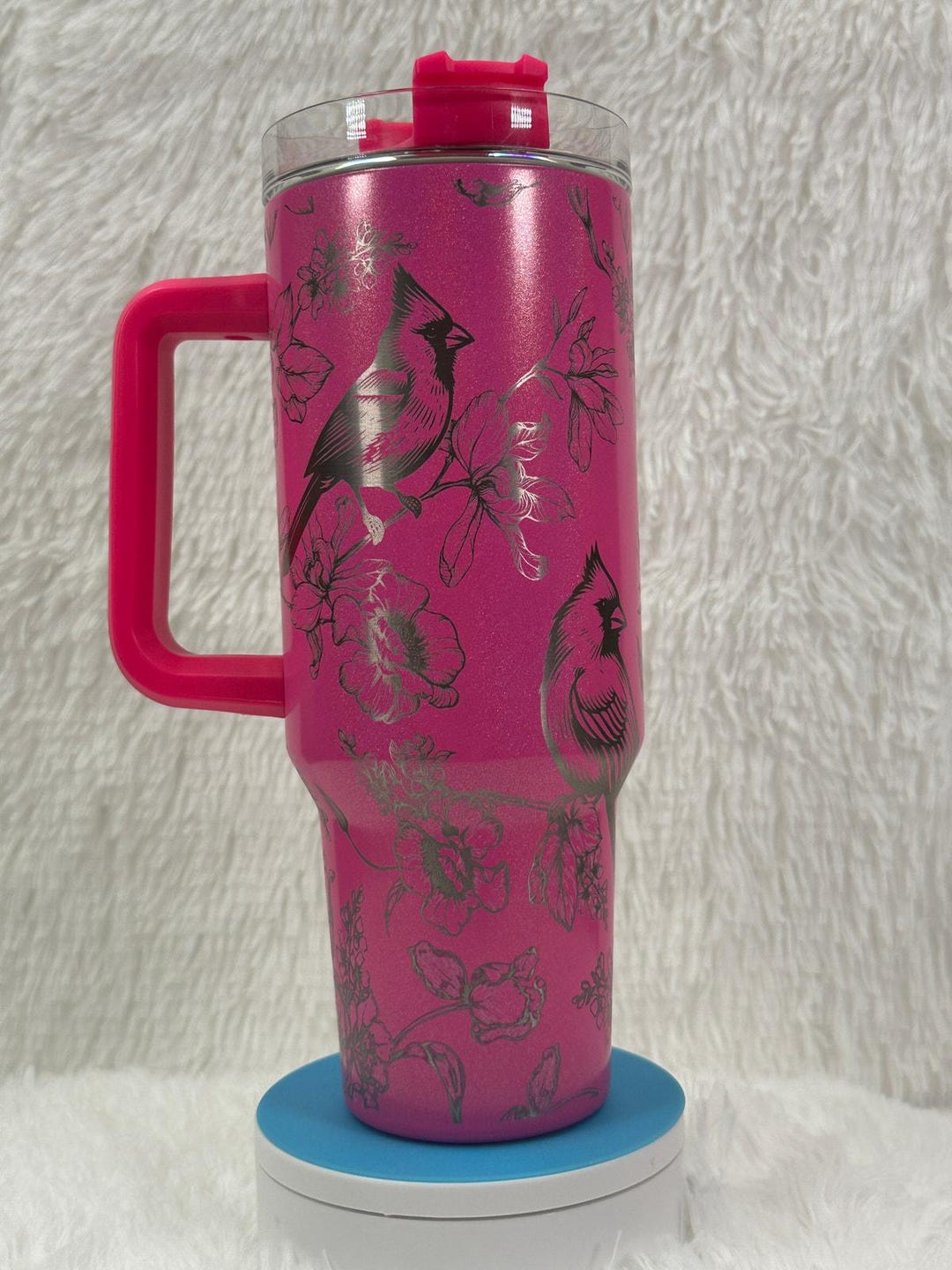 40 Oz. Laser Engraved Pink Shimmer CARDINAL BIRD TUMBLER - Etsy