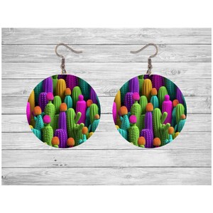 3D Colorful Round Cactus Earrings