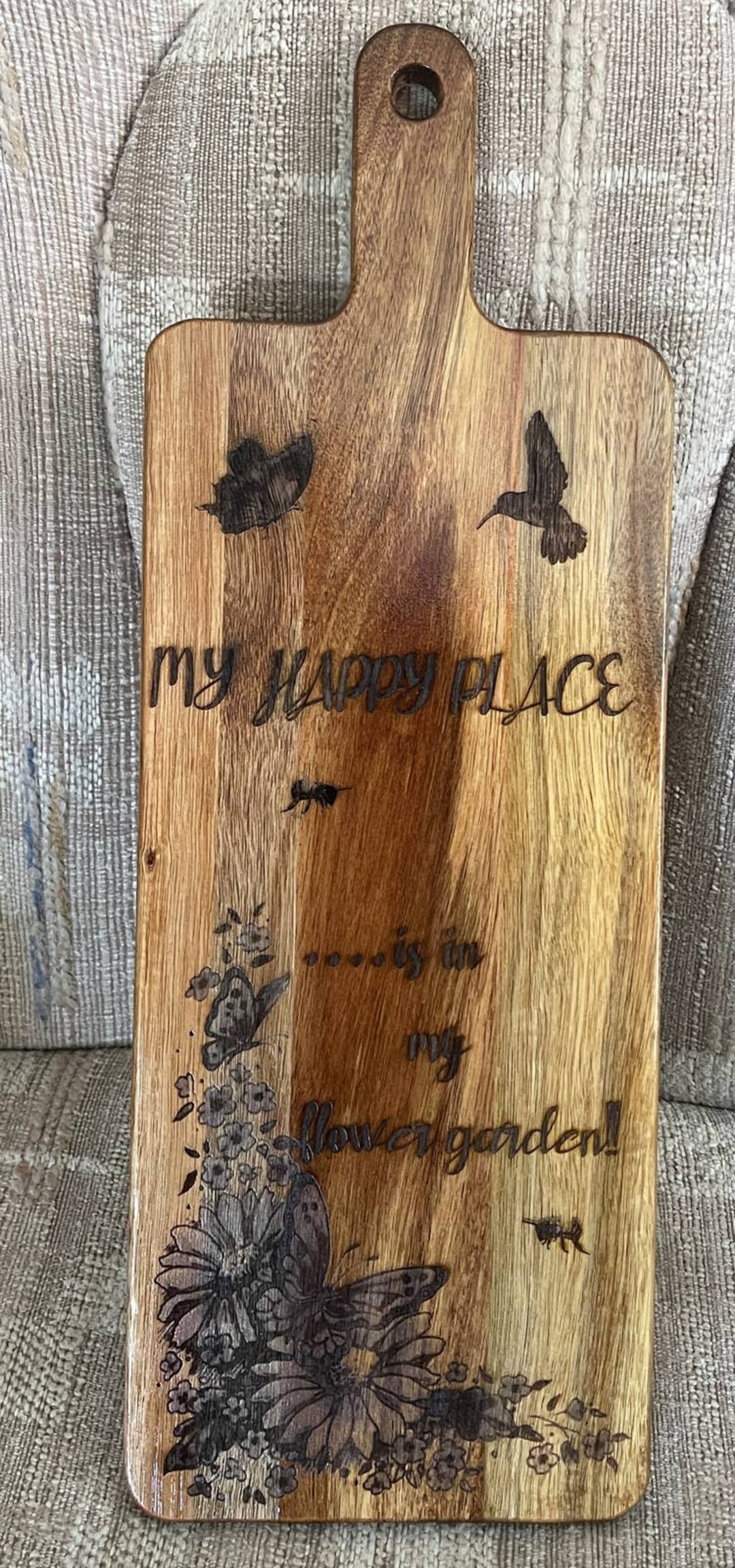 Laser Engraved Acacia Wood Cutting Board my Happy Place Etsy