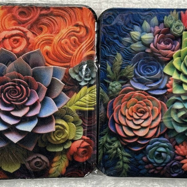 3D Succulents 4" Square Neoprene Drink Coasters (Set of 4)