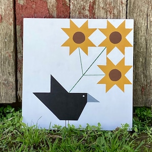 Crow & Sunflower Barn Quilt: Custom Outdoor Wall Art