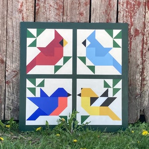 Bird Barn Quilt: Colorful Painted Wall Decor
