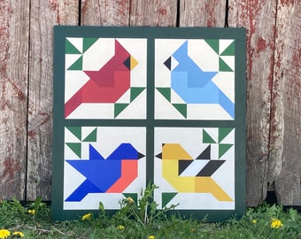 Bird Barn Quilt: Colorful Painted Wall Decor
