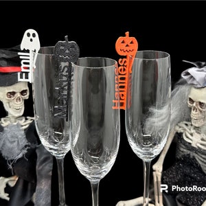 Marqueur de verre d’Halloween / Personnalisé / Citrouille / Fantôme / Crâne / Étiquette nominative / Marquage de verre pour la fête