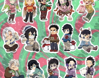 Demon Anime Festive Christmas Sweater Die-Cut Sticker | anime sticker | weatherproof matte sticker | laptop journal planner sticker decal