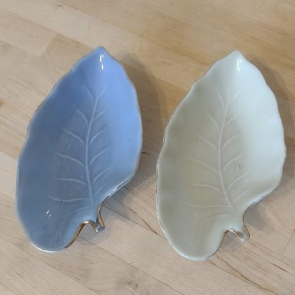 Vintage Japanese fine china leaf dishes x 2