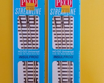 Vintage Peco Streamline SL-96 HO/OO Universal Medium Radius Left Hand Turnouts x 2