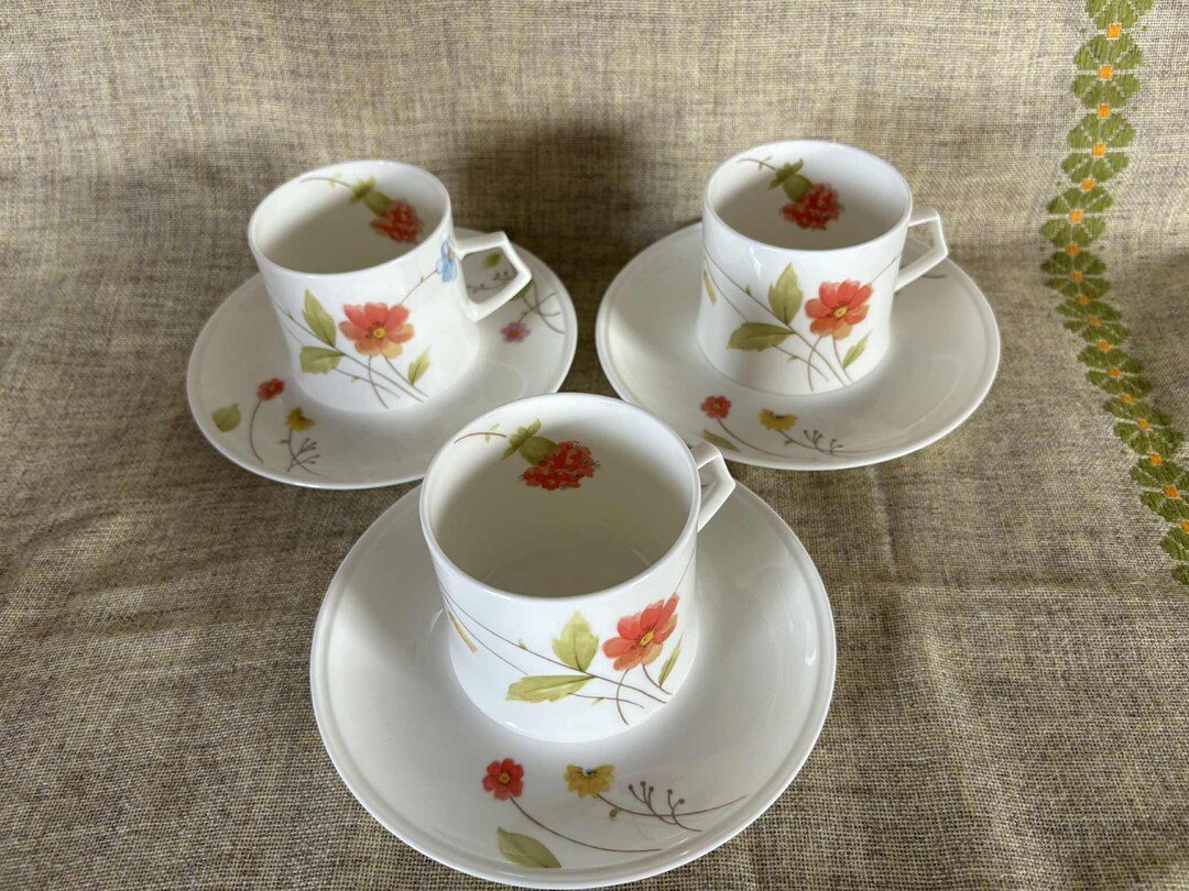 Set of Three Vintage Mikasa Just Flowers A4182 Bone China Cup and