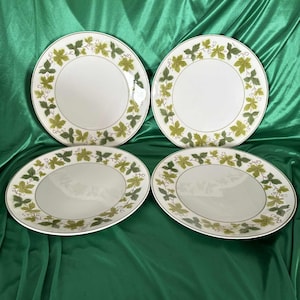 Vintage Mikasa Cera-Stone Green Wood Dinner Plates x 4