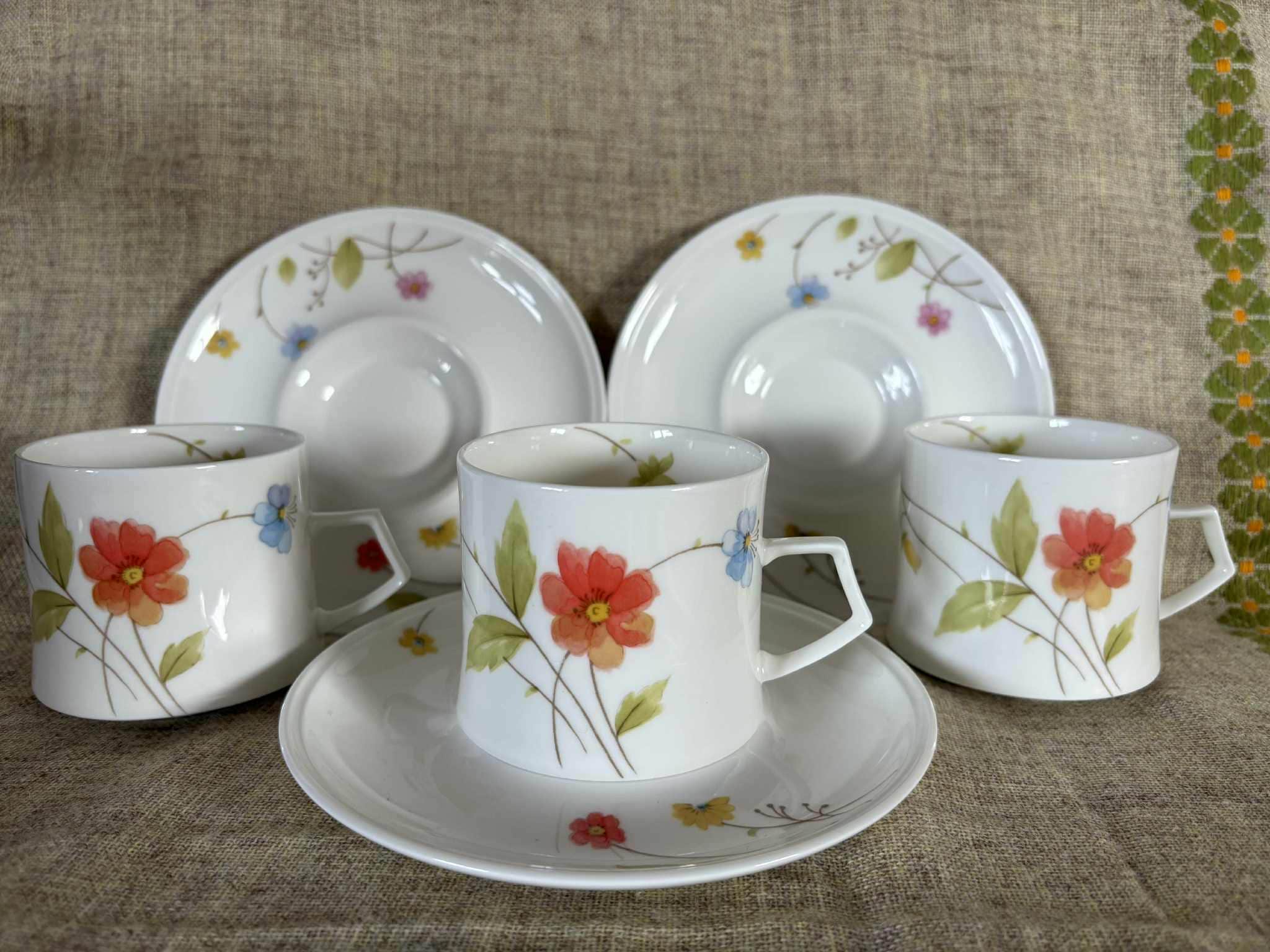 Set of Three Vintage Mikasa Just Flowers A4182 Bone China Cup and