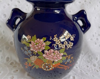 Vintage Cobalt Blue Kutani Style Vase