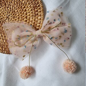 Pom Pom Sparkle Tulle Hair Bow| Tulle Bow, Girl Hair Bows, Girl Bows, Girl Hair Clips, Kid Hair Bow and Clips