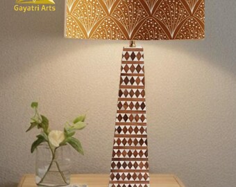 Wood bone inlay handmade table decor lamp: pyramid shape Home decor night light