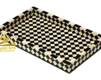 Handmade black Resin bone inlay geometric design Home decor tray : kitchen decor