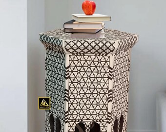 Hexagon Side Table Handmade Luxury Bone inlay Octagonal Moroccan Design