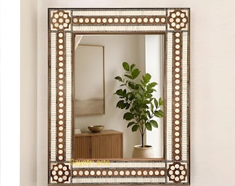 Wood bone inlay mirror frame / Handmade luxury Living room wall decor