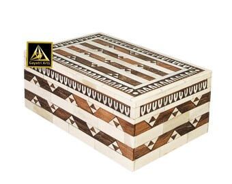 Wood and bone inlay handmade keepsakes box: jwelery storage gift for women
