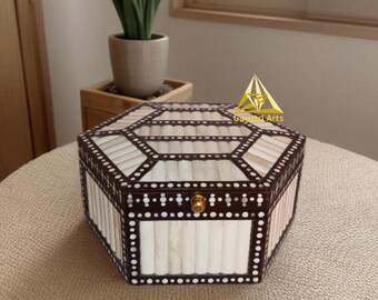 Handmade bone inlay jewelry and decorative storage box.