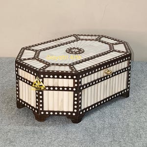 Home decor bone inlay carving design box | octangle bone inlay box | bone inlay jewelery box | antique look bone inlay box | gift item