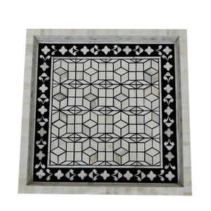 Home decor 16*16*2 inch Large Serving Tray with Black And White Geometric design | Bone inlay art | Handicraft serving tray