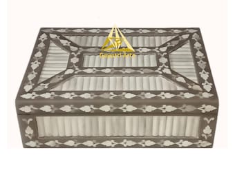Hand carved Bone inlay box / Luxury Homedecor carving design jwelery storage unit