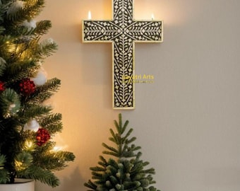 Bone inlay  wall hanging cross: Christmas Home decor