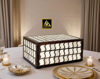 Home decor bone inlay handmade jewelry storage: Modern pattern keepsakes box