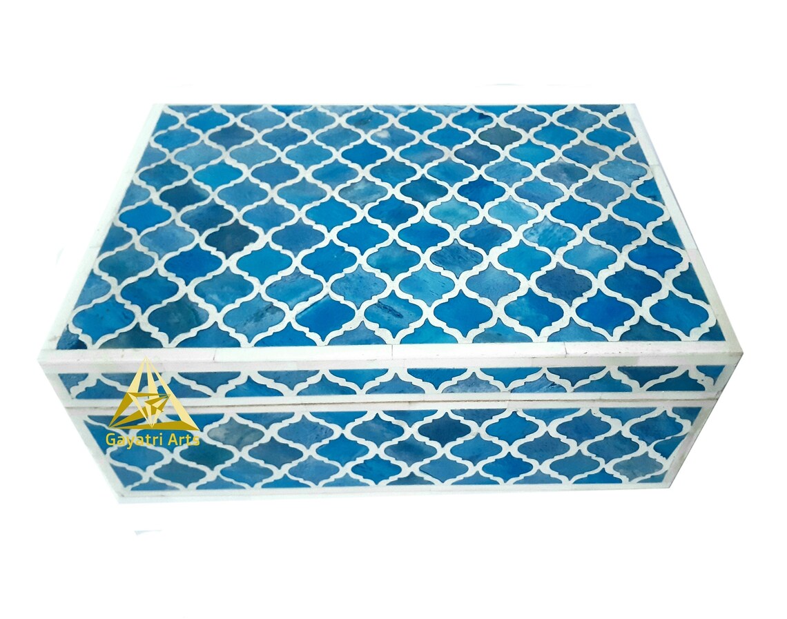 Large Bone Inlay Storage Box Home Decorative Bone Inlay Storage Box | Hand Carved | Blue Color - Etsy