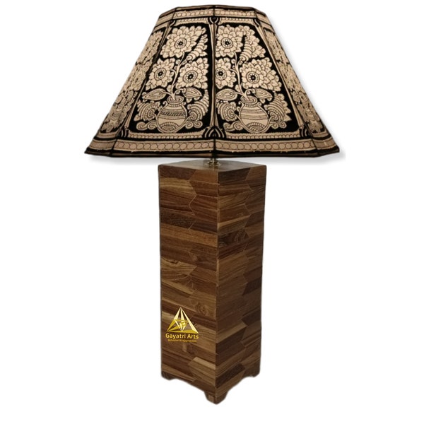 Home decor Night lamp Base | Teakwood Bone inlay Table Lamp | Room Decor Lamp | with E 27 holder kit | Shade not inculed