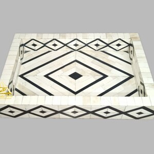 Bone Inlay Serving Tray  | White Bone Black Resin | Geometric Design Tray