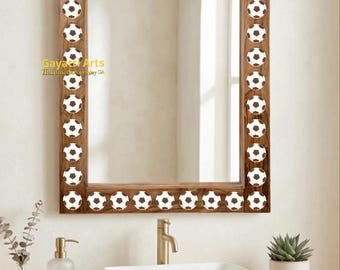 Home decor teakwood bone inlay mirror frame: Handmade wall decor