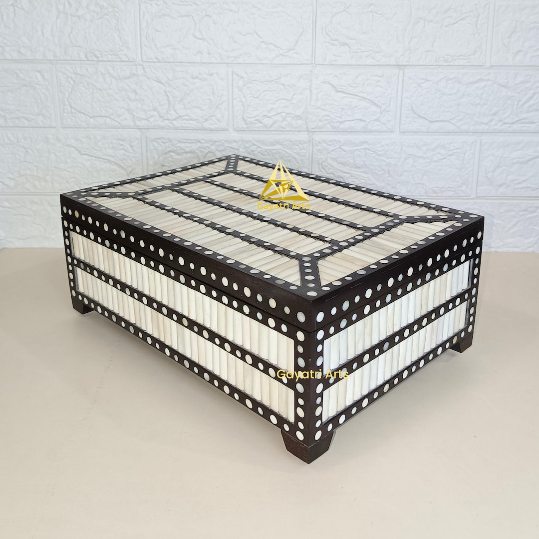 Large Bone Inlay Storage Box Hand Carved Bone Inlay Box: Large Anglo Indian Jewelry Storage - Etsy