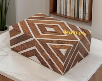 Geometric design Teak wood inlay jwelery storage box / Handmade keepsake / Gayatri Arts