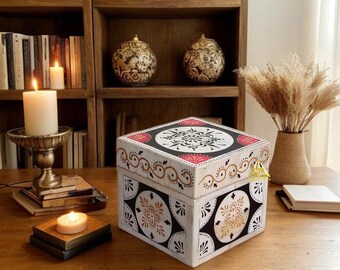 Hand painted bone inlay 4" Square jwelery storage box : unique design small gift