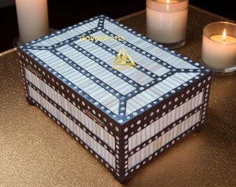 Home decor carving design bone inlay jwelery storage box