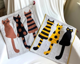 Hand Towels 100% Cotton (Cats in the garden), Kitchen Towels with Holders, Hanging Dishcloths, Hanging Towels, Decorative Towels soft feel
