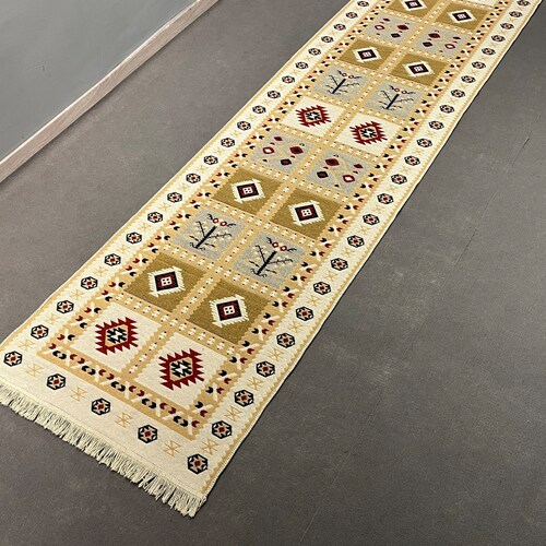 Turkish Kelim Rug, Double Sided Rug, 3x10 Washable Rug, Runner Rug, Colorful Area Rug,Entryway shops Runner Rug,3x10 Turkish Rug,easy to clean rug