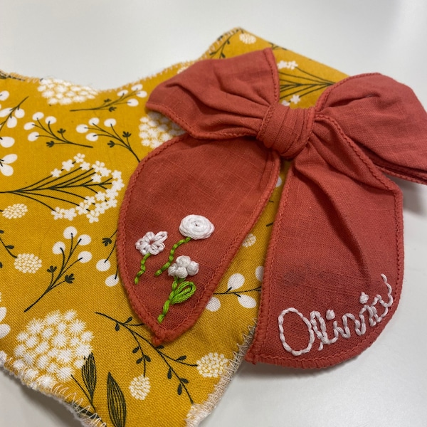 手刺繍のリネンヘアリボン