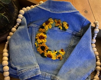 Hand Embroidered Personalized Floral Letter Jean Jacket