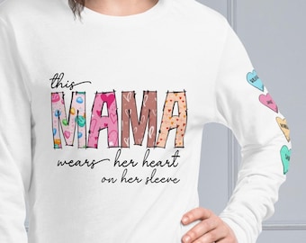 I Wear My Heart On My Sleeve Shirt with Kids Names on Sleeve, Personal ized Gift for Mom, Custom Mom Shirt, Mama Tshirt, Mom Birthday Gift