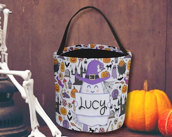 Bolsa personalizada de truco o trato, cubo de truco o trato, cubo de Halloween, cesta de Halloween, truco o trato, bolsa de dulces de Halloween, personalizado