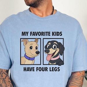 2匹のペットのためのカスタム犬の顔のペットシャツ、快適な色のTシャツ、私のお気に入りの子供たちは4本足です、漫画のペット、パーソナライズされたペットTシャツ、ペットパパ